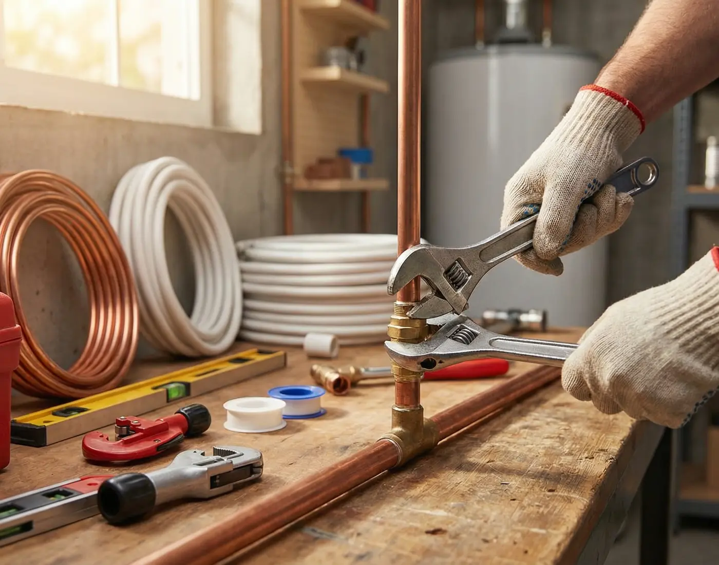 Professional plumbing tools and setup